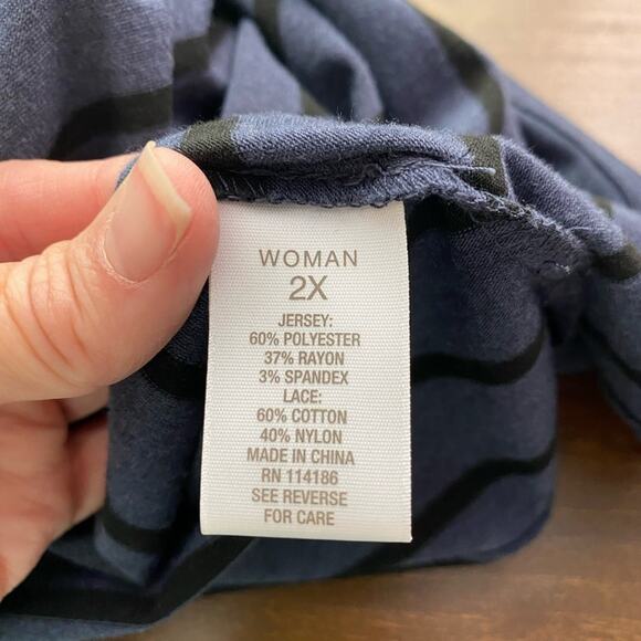 Roz & Ali NWOT Women's 2X Whimsigoth Stripe Sheer Lace Short Sleeve Top Boho - Picture 7 of 7